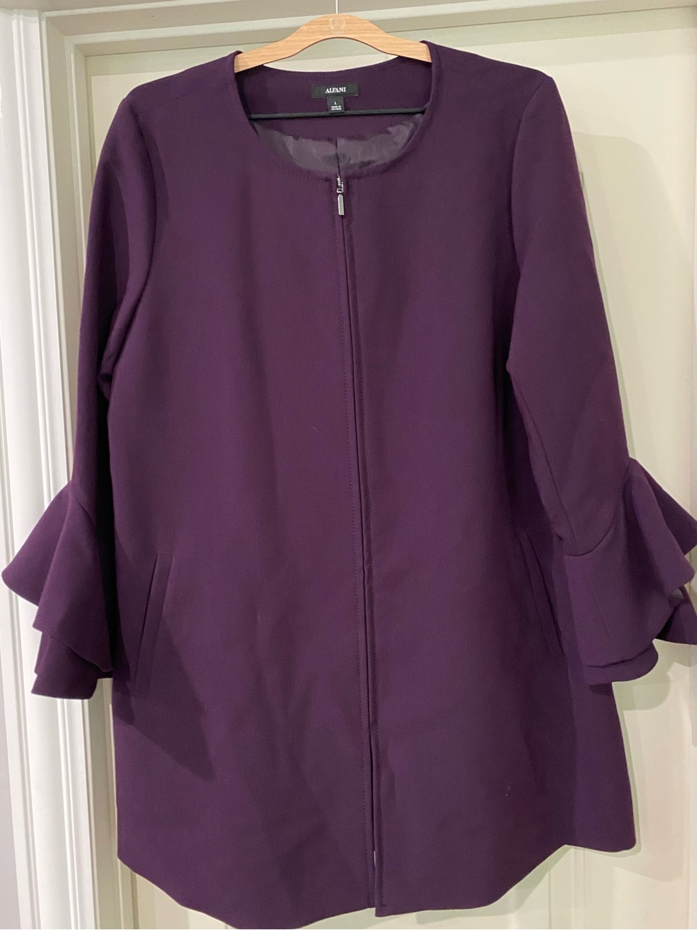 Alfani Royal Purple Zippered Bell Sleeve Jacket / Dress Size Large